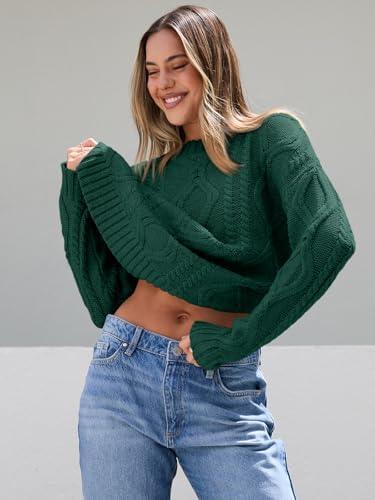 Trendy Queen Women's Oversized Cable Knit Crewneck Sweater | MarkoFit - MarkoFit