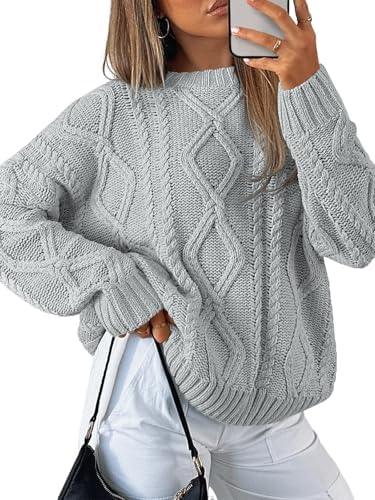 Trendy Queen Women's Oversized Cable Knit Crewneck Sweater | MarkoFit - MarkoFit