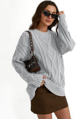 Trendy Queen Women's Oversized Cable Knit Crewneck Sweater | MarkoFit - MarkoFit