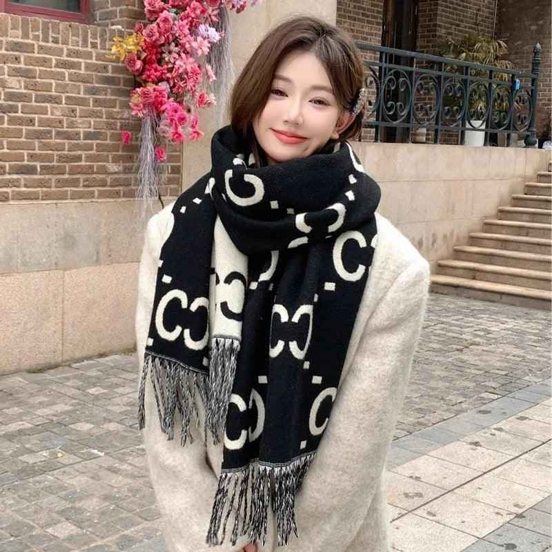 Women's Scarf Double-sided Letter Thickened Cashmere-like - MarkoFit
