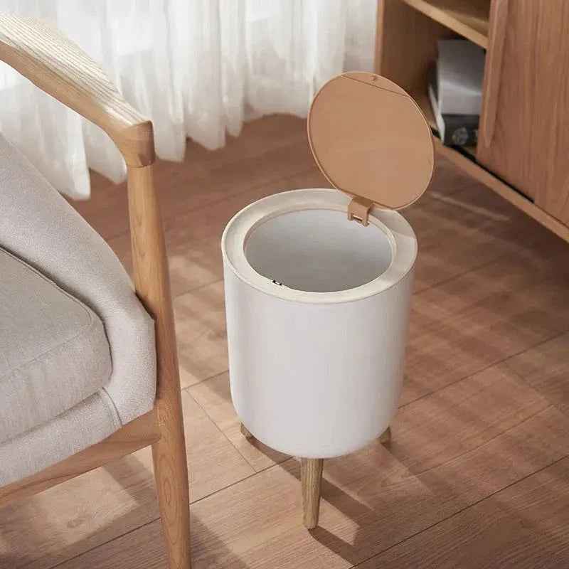 Wooden High Foot Trash Can For Bathroom Creative Kitchen - MarkoFit